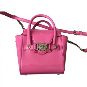 Versace pink patent Signature mini crossbody tote